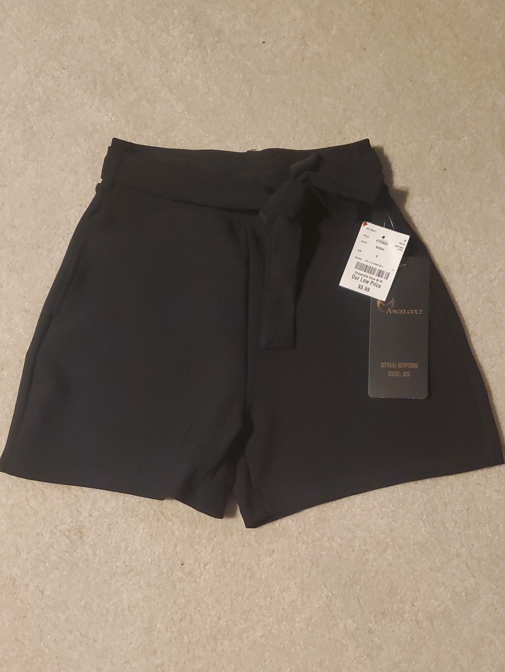 Angel High-Waist Tie Belt Shorts - Black